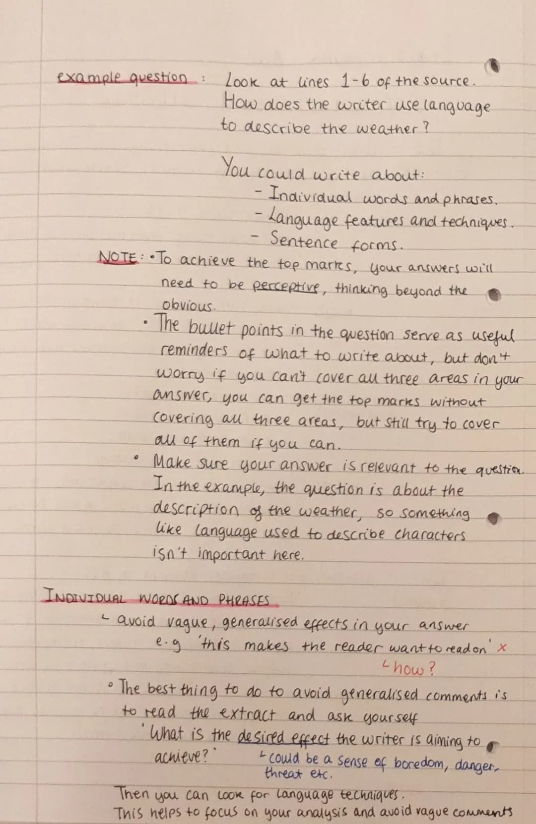example question
Look at lines 1-6 of the source.
How does the writer use language
to describe the weather?
0
You could write about:
Individ