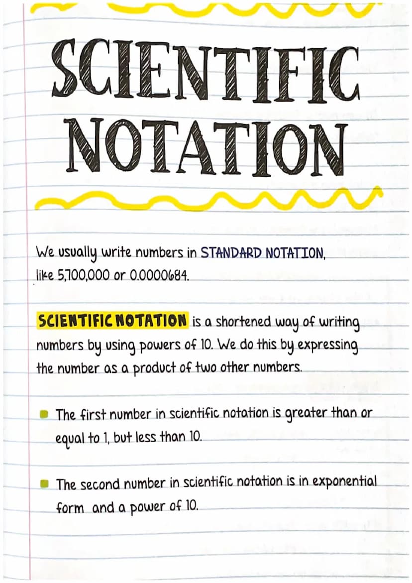 SCIENTIFIC
NOTATION
We usually write numbers in STANDARD NOTATION,
like 5,700,000 or 0.0000684.
SCIENTIFIC NOTATION is a shortened way of wr