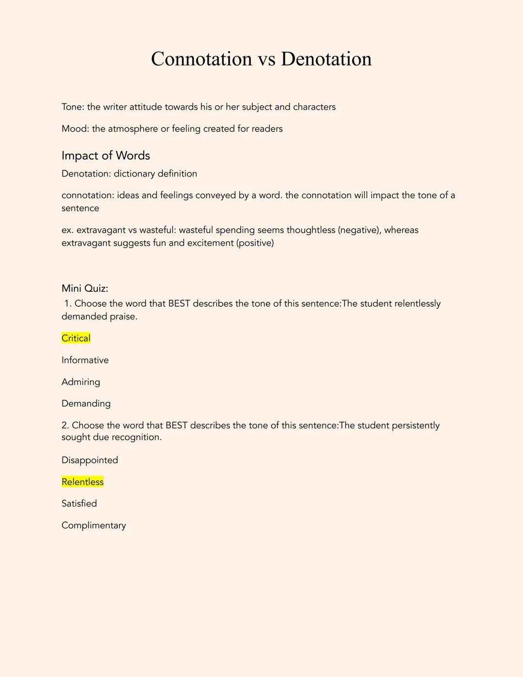 Connotation vs Denotation and Figurative Language