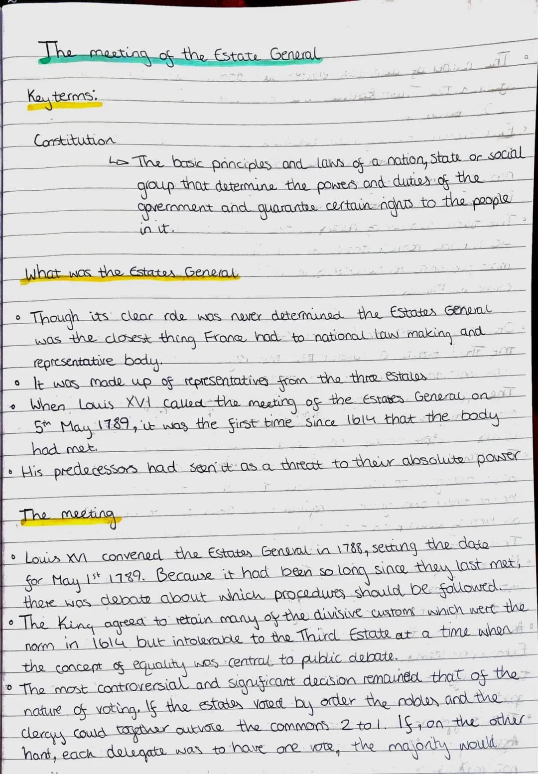 b
O
0
0
The meeting of the Estate General
Key terms:
Constitution
What was the Estates General
Though its clear role was never determined th