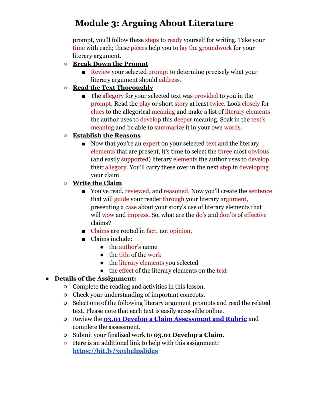 Module 3: Arguing About Literature
This module teaches you how to format, create, and polish a literary analysis essay.
03.01: Develop a Cla