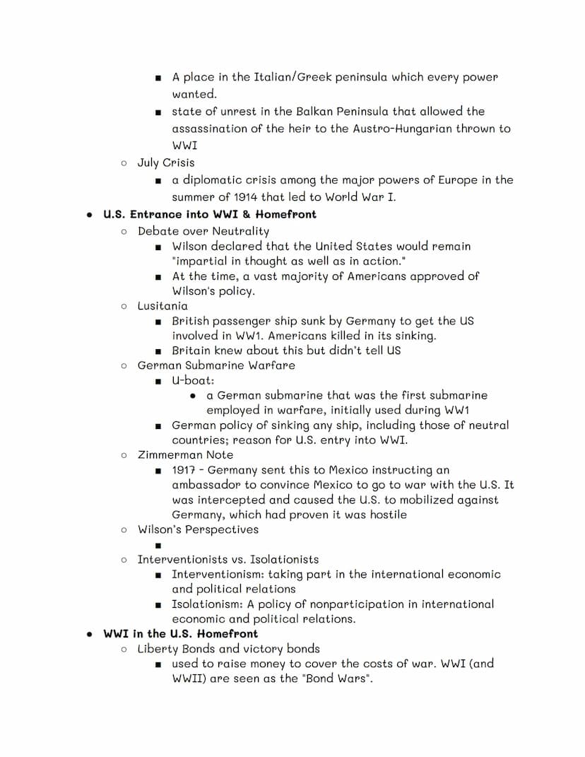 Main Idea:
1.
2.
3.
4.
5.
6.
7.
8.
What were the main causes of WWI?
O
Why did the U.S. declare neutrality regarding World War I?
Why did th