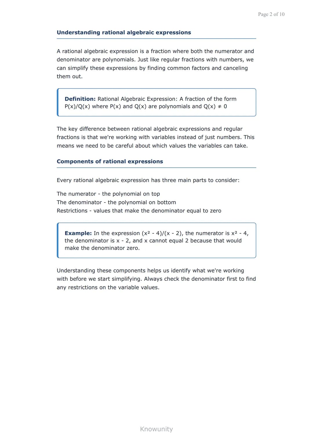 Simplifying rational algebraic expressions
Master techniques for simplifying rational algebraic
expressions
What you'll learn today
Define r