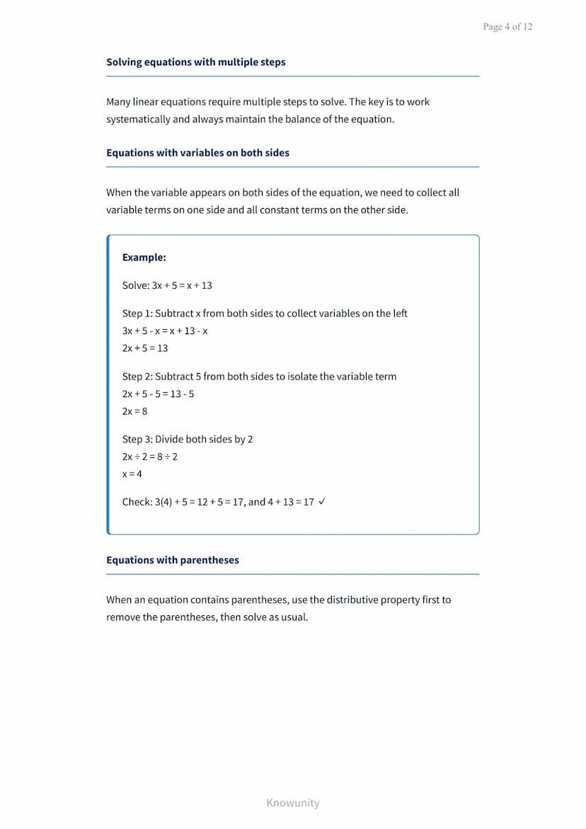 Solving linear equations in one variable - step by step guide
Master techniques for solving linear equations with one
variable
What you will