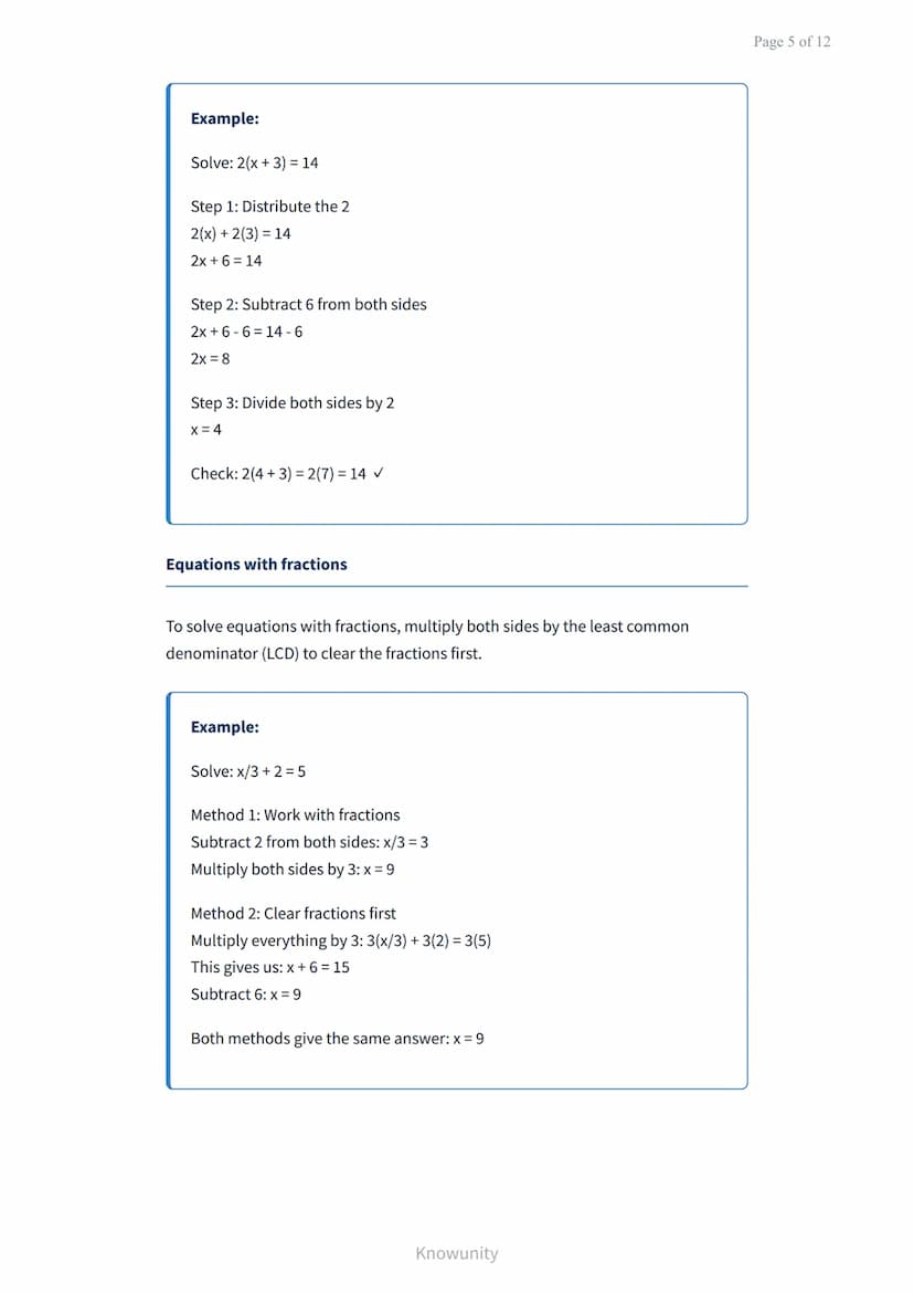 Solving linear equations in one variable - step by step guide
Master techniques for solving linear equations with one
variable
What you will