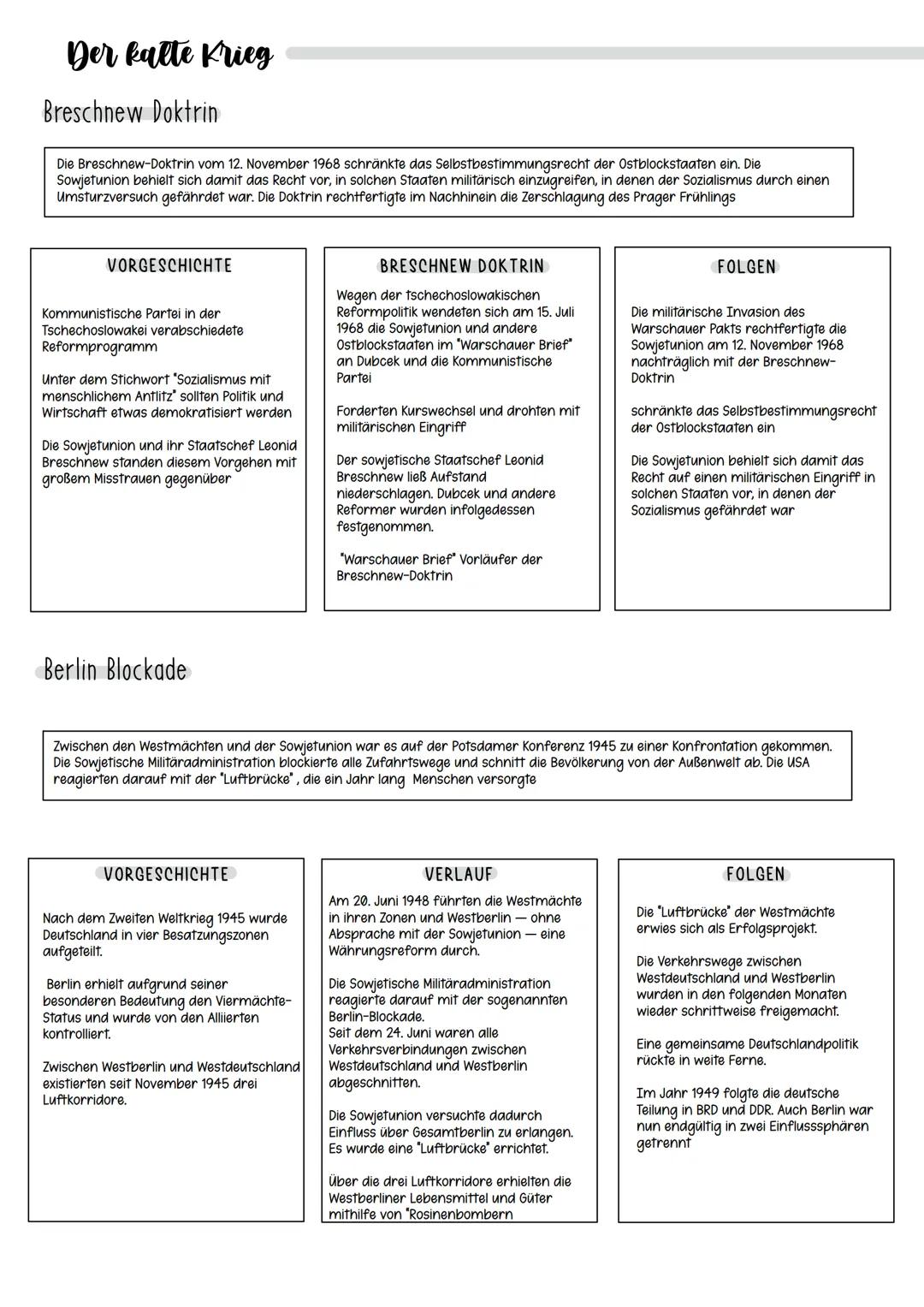 # Der kalte Krieg

## Breschnew Doktrin

Die Breschnew-Doktrin vom 12. November 1968 schränkte das Selbstbestimmungsrecht der Ostblockstaate