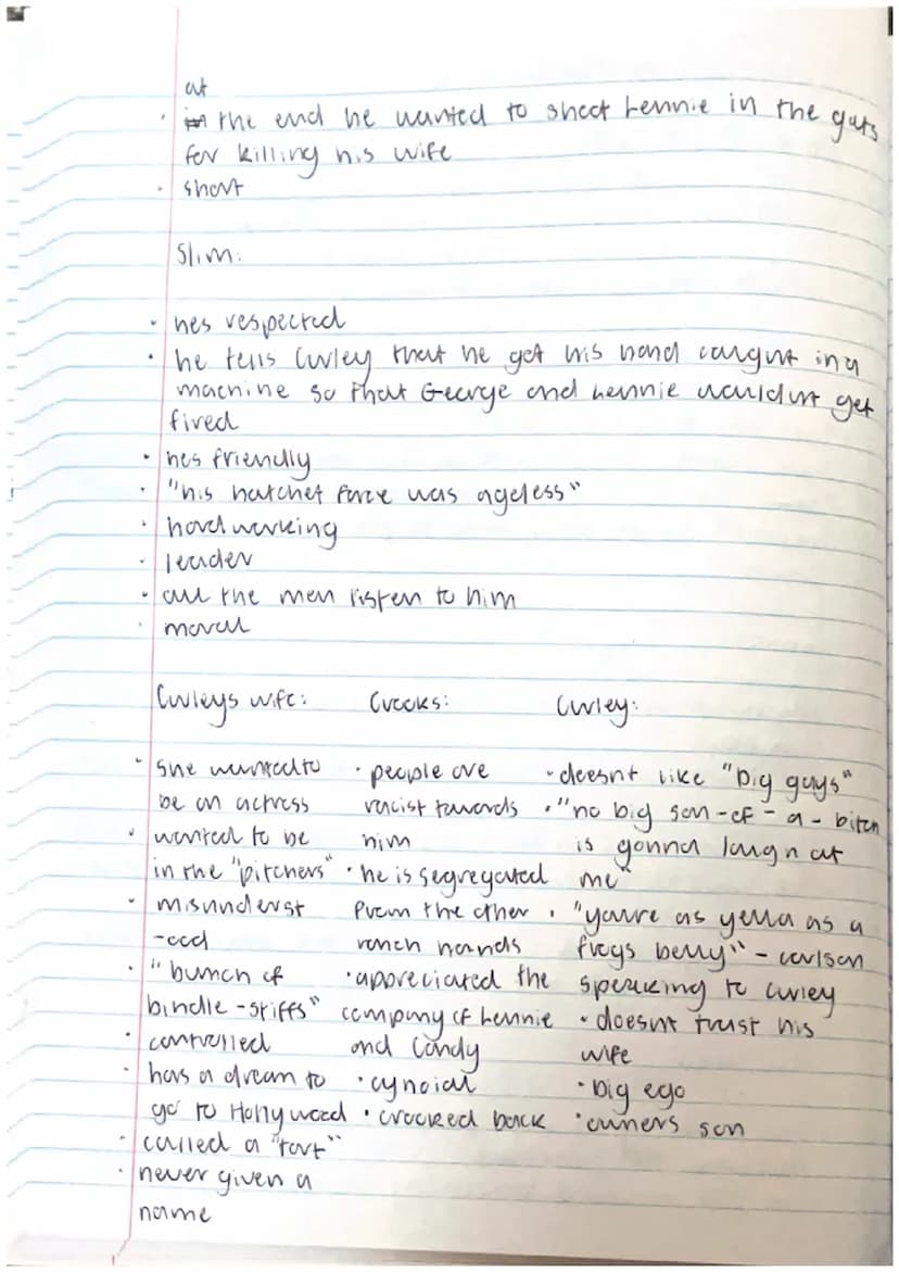 P
I
▾
I
.
Thursday 27th October 2002.
of mice and men.
f
Brain Dump:
(wley's wife
she gets killed by Lennie
she deesn't like Curley
she gets