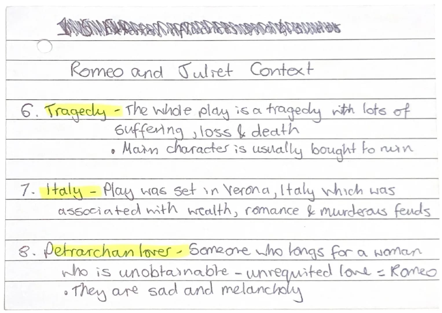 Romeo & Juliet Context
1- Astrology - People of that time believed a persone
future was decided by the stars & planets
Shakespeare uses idea