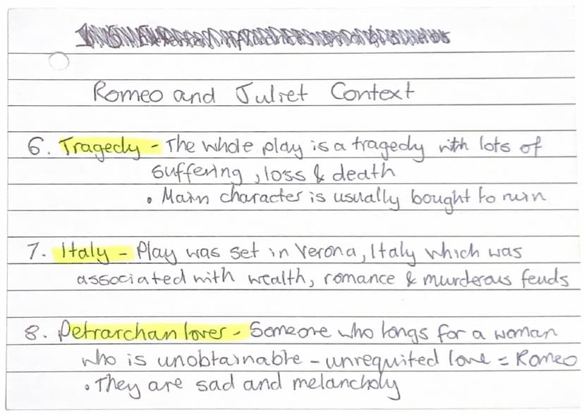 Romeo & Juliet Context
1- Astrology - People of that time believed a persone
future was decided by the stars & planets
Shakespeare uses idea