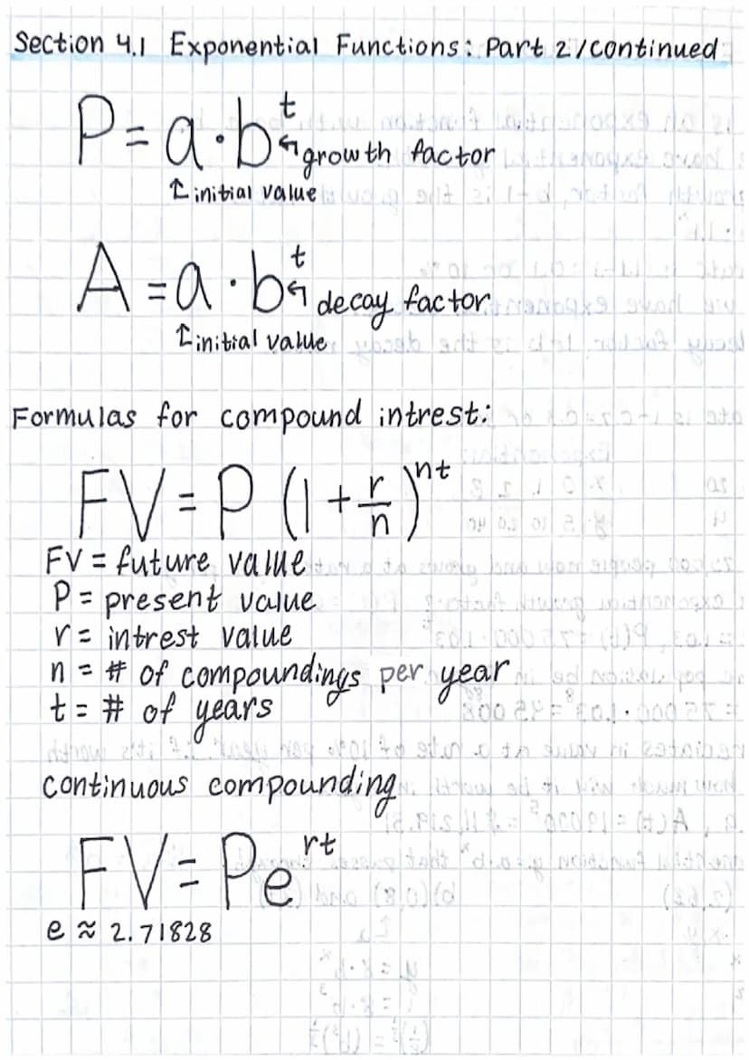 Section 4.1 Exponential Functions
f(x)= a.b* is an exponential function with base b.
If bal we have exponential growth.
b is the growth fact