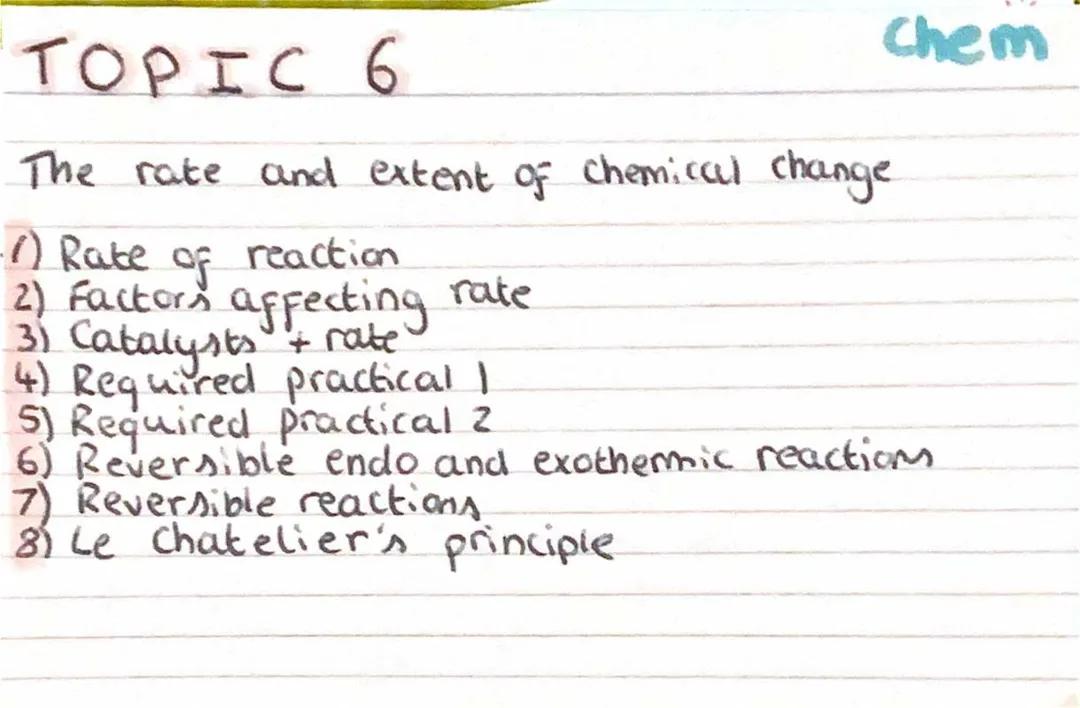 Rate and Extent of Chemical Change Summary Cards PDF GCSE