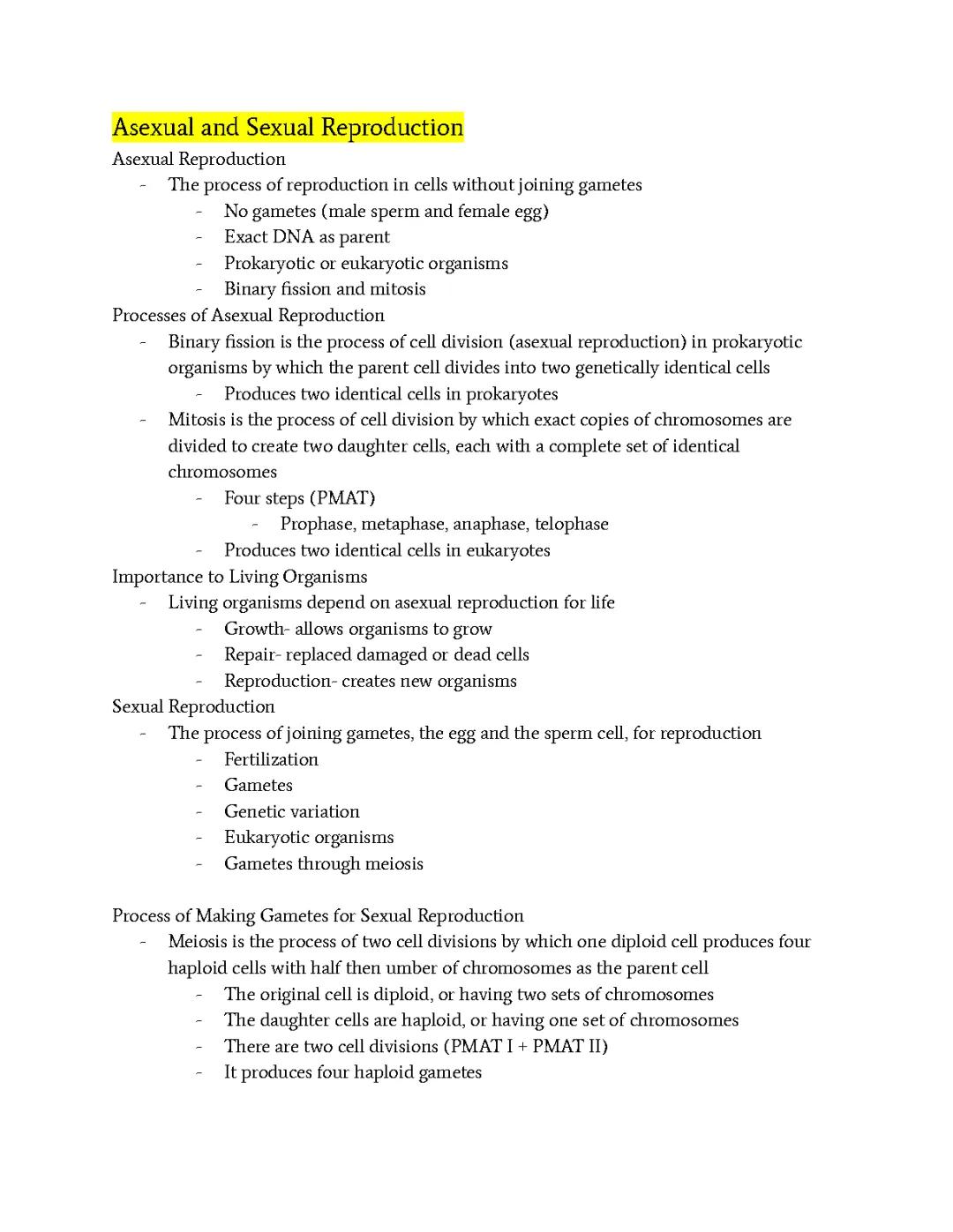 Asexual and Sexual Reproduction 
