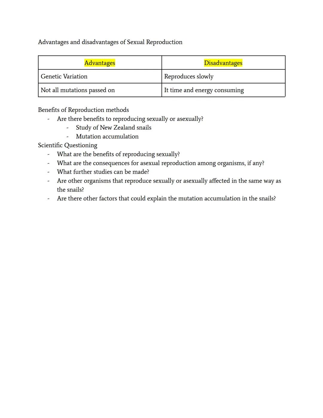 Asexual and Sexual Reproduction
Asexual Reproduction
The process of reproduction in cells without joining gametes
No gametes (male sperm and