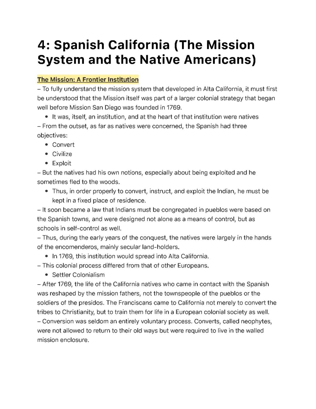 Spanish California Lecture Notes