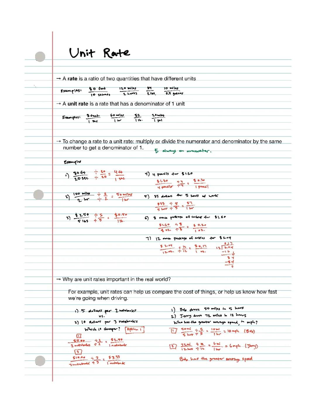 Math 7 | Unit Rate Notes