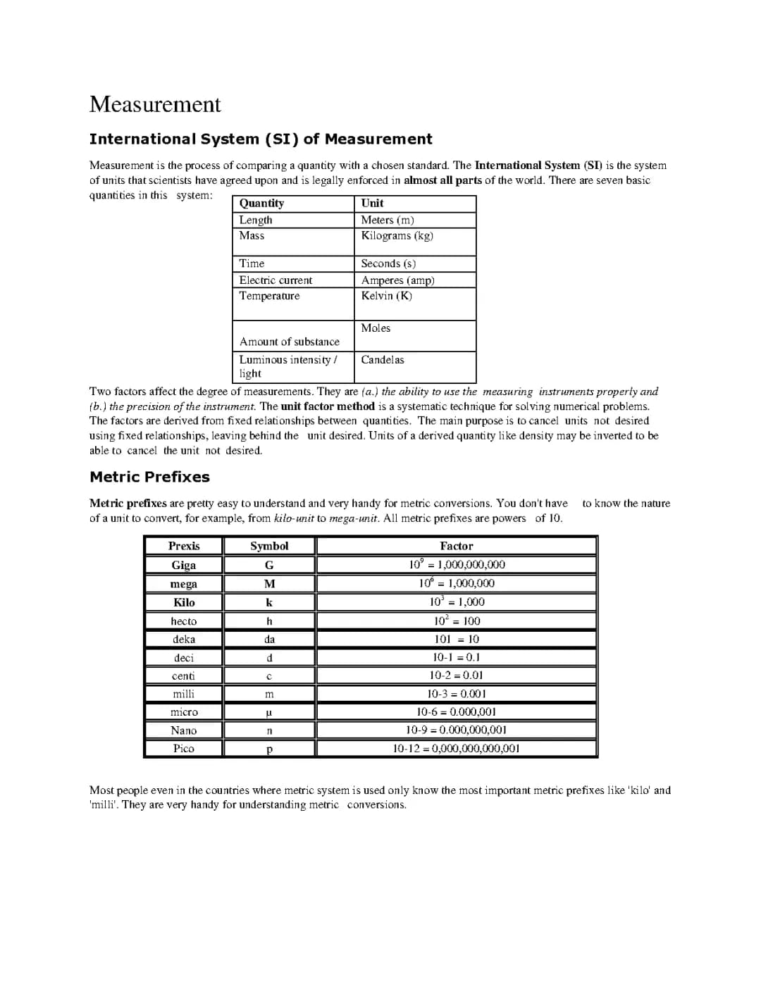 Measurements: SI Units