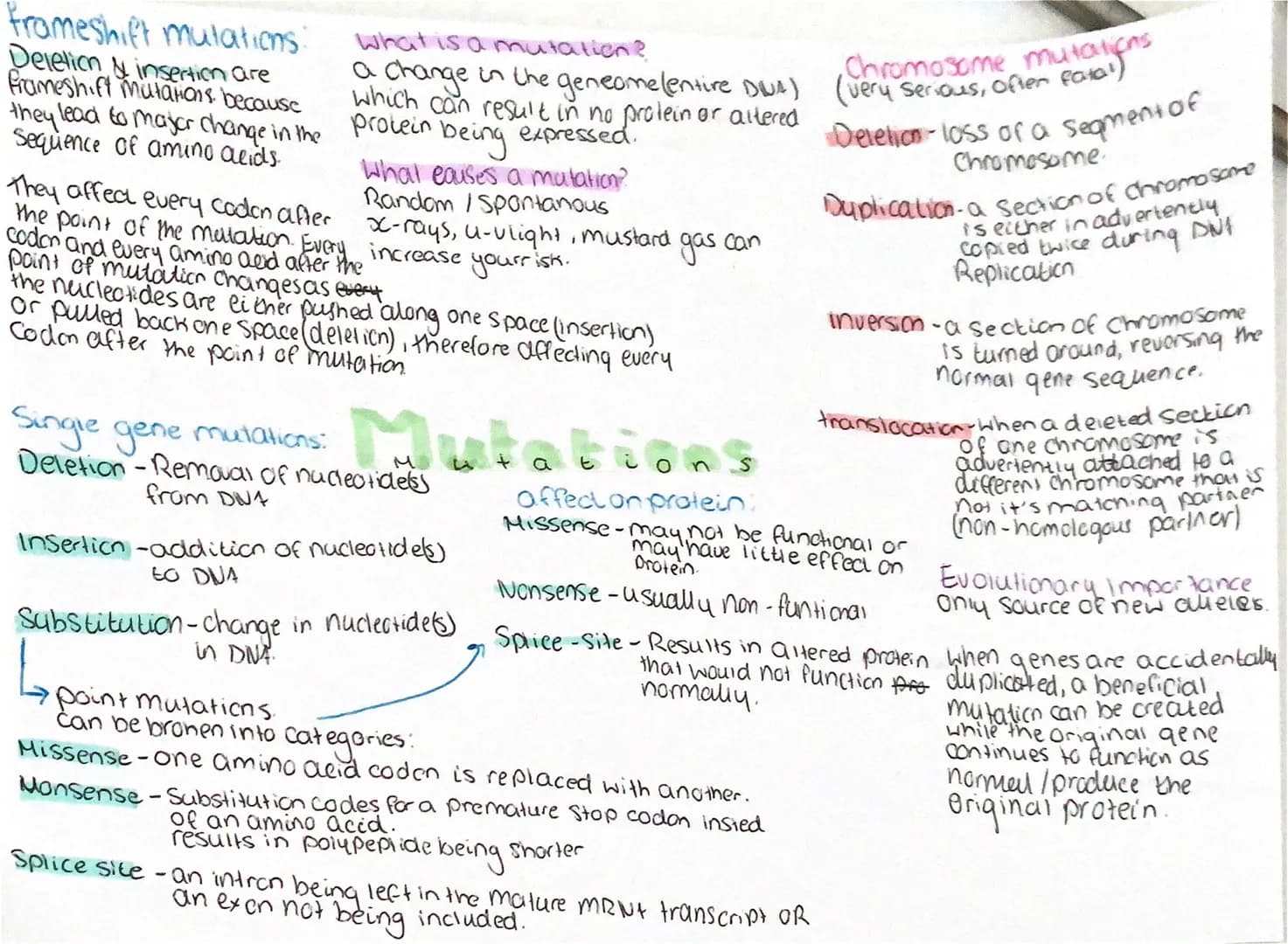 frameshift mutations
Deletion & insertion are
Frameshift mutations because
they lead to major change in the
Sequence of amino acids.
What is