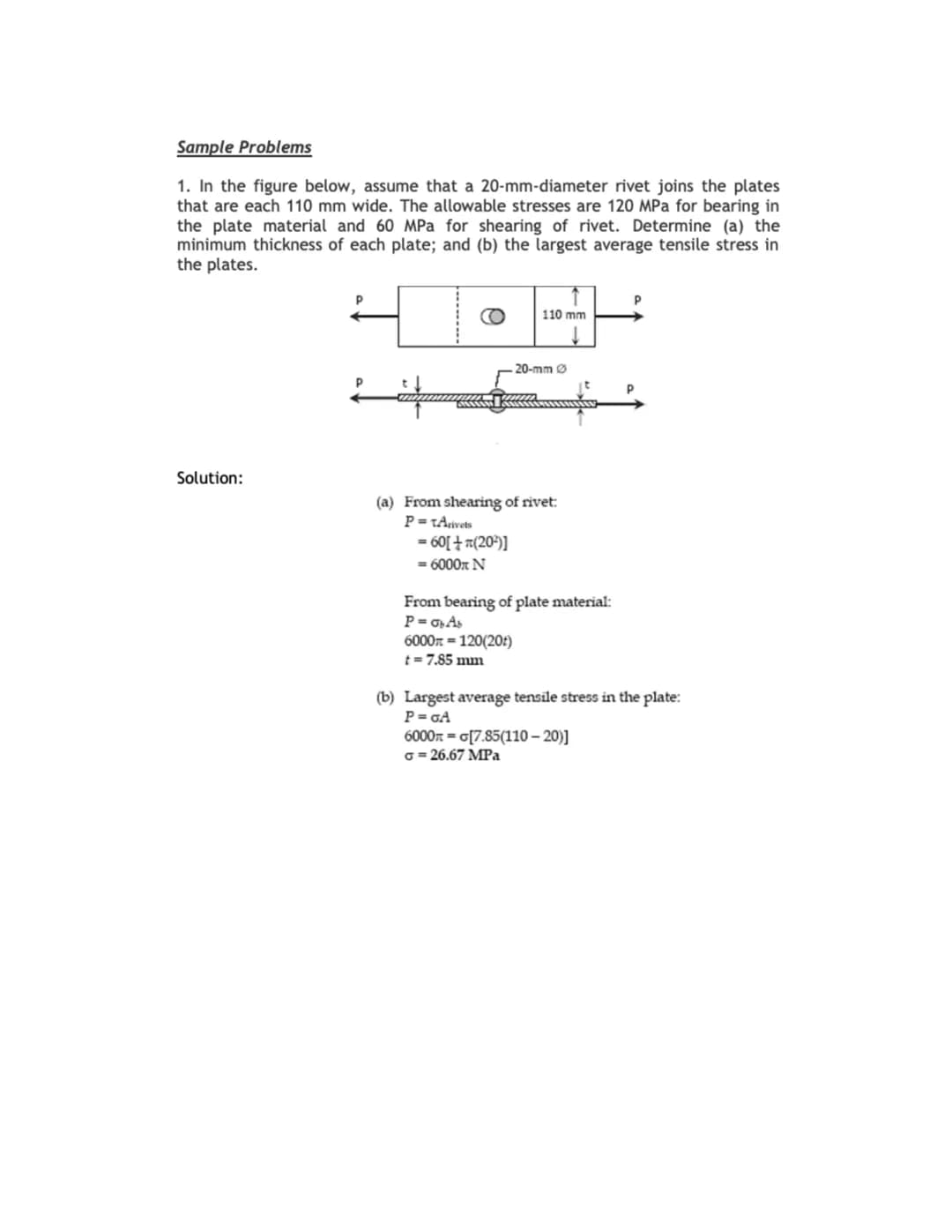 NORMAL STRESS, SHEARING STRESS AND BEARING STRESS
SIMPLE STRESSES
Simple stresses are expressed as the ratio of the applied force divided by