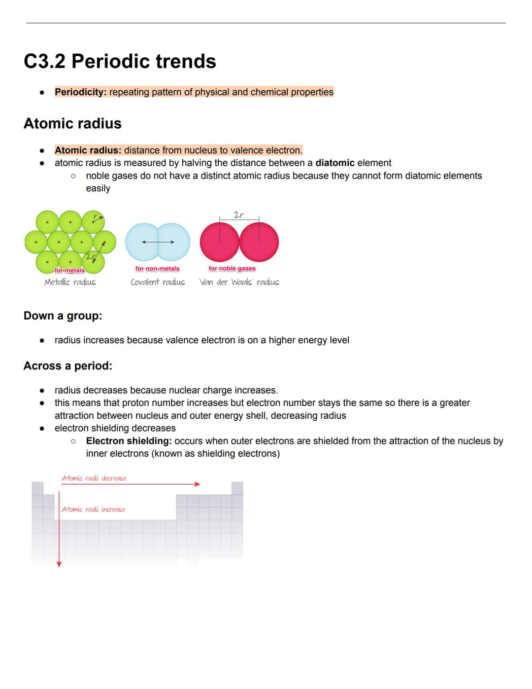 C3.1 The periodic table
● the periodic table is arranged in order of atomic number (Z)
● Nuclear charge: the total charge of all the protons