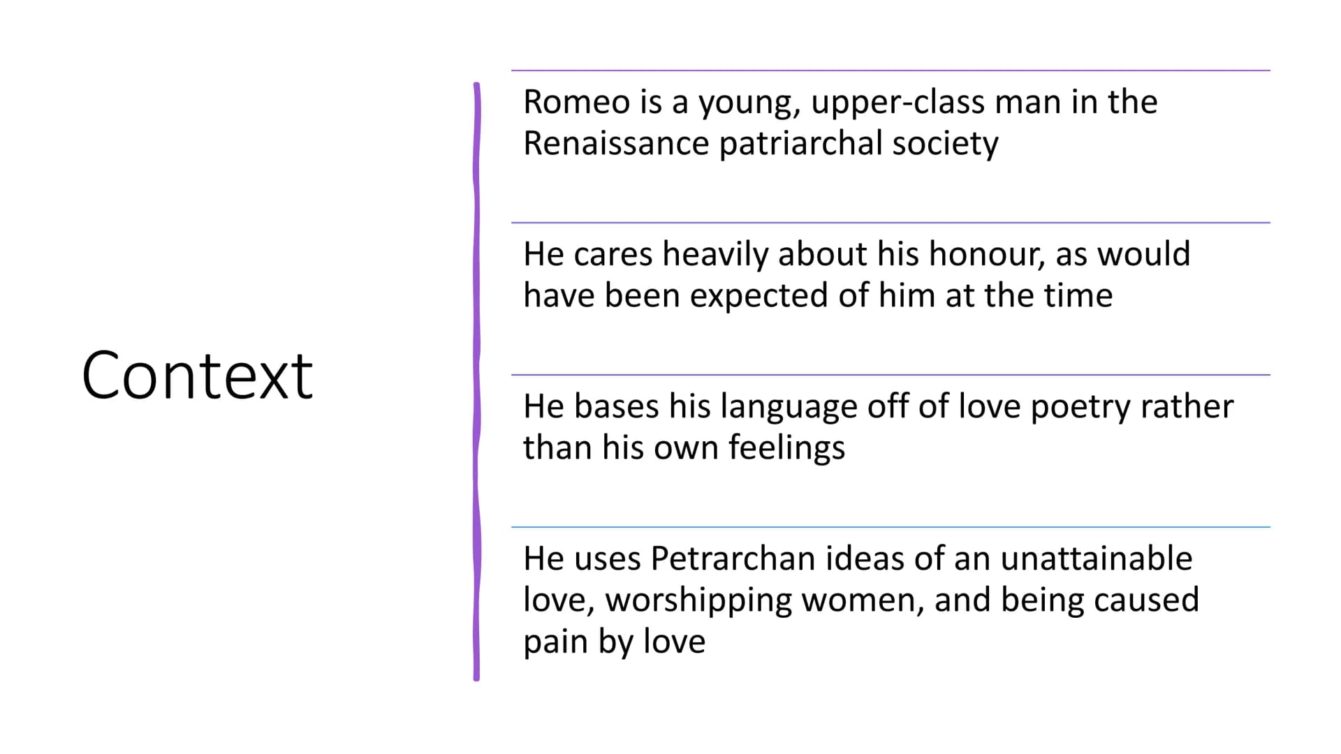 Romeo Quotations and
Analysis
Romeo and Juliet Romeo
• "devout religion of mine eye"-
"did my heart love 'til now?"
"under love's heavy burd
