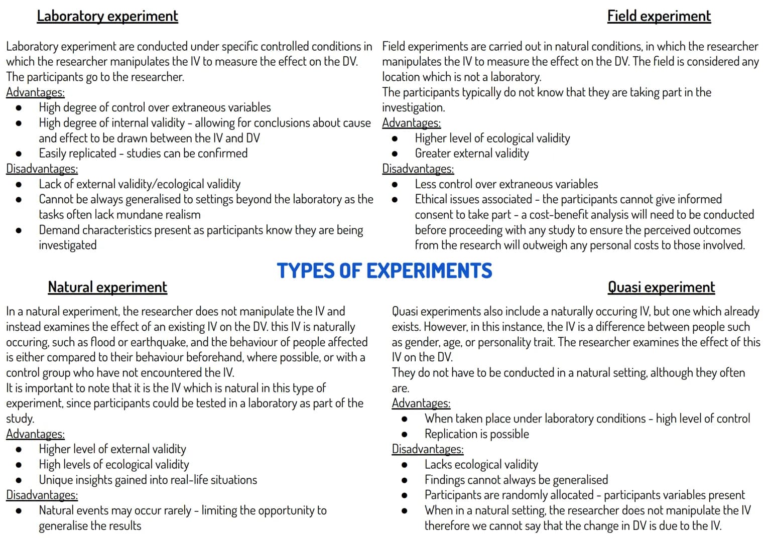 Laboratory experiment
Field experiment
Laboratory experiment are conducted under specific controlled conditions in Field experiments are car