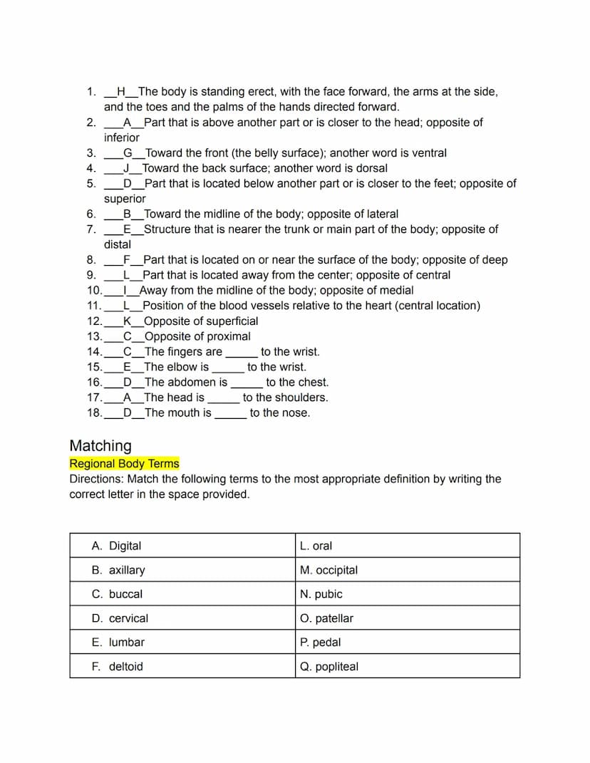 PART 1: Mastering the Basics
Matching
General Terms
Directions: Match the following terms to the most appropriate definition by writing the
