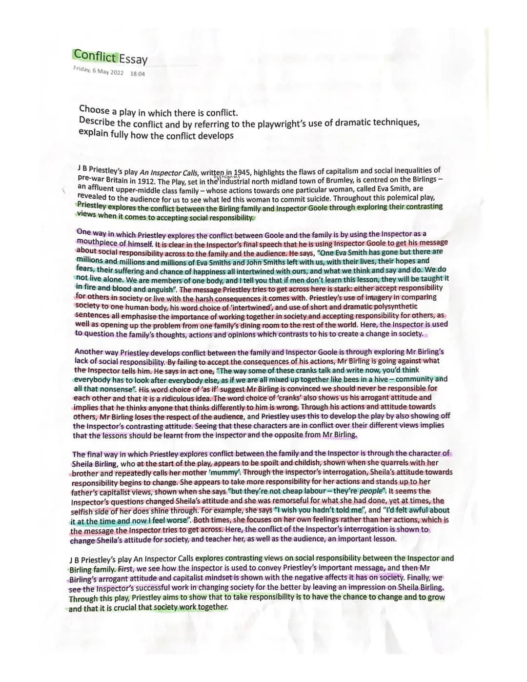 Conflict Essay
Friday, 6 May 2022 18:04
Choose a play in which there is conflict.
Describe the conflict and by referring to the playwright's
