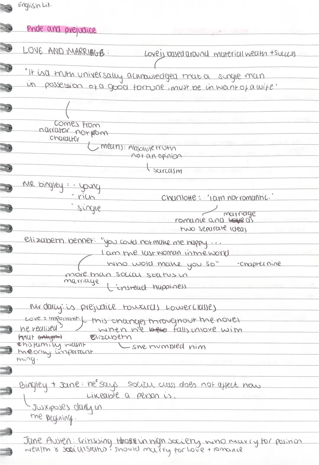 Pary
English Lit.
Pride and prejudice
LOVE AND MARRIAGA:
Love is based around material weath + succen
single man
possession of a good fortun