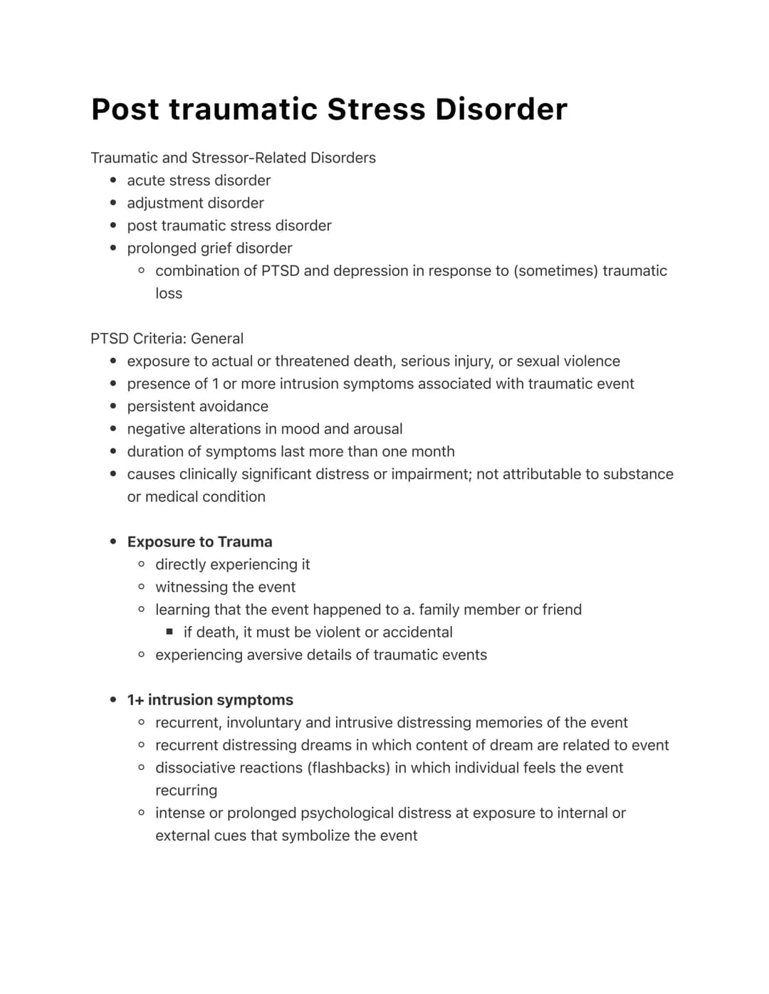 Post traumatic Stress Disorder
Traumatic and Stressor-Related Disorders
acute stress disorder
adjustment disorder
post traumatic stress diso