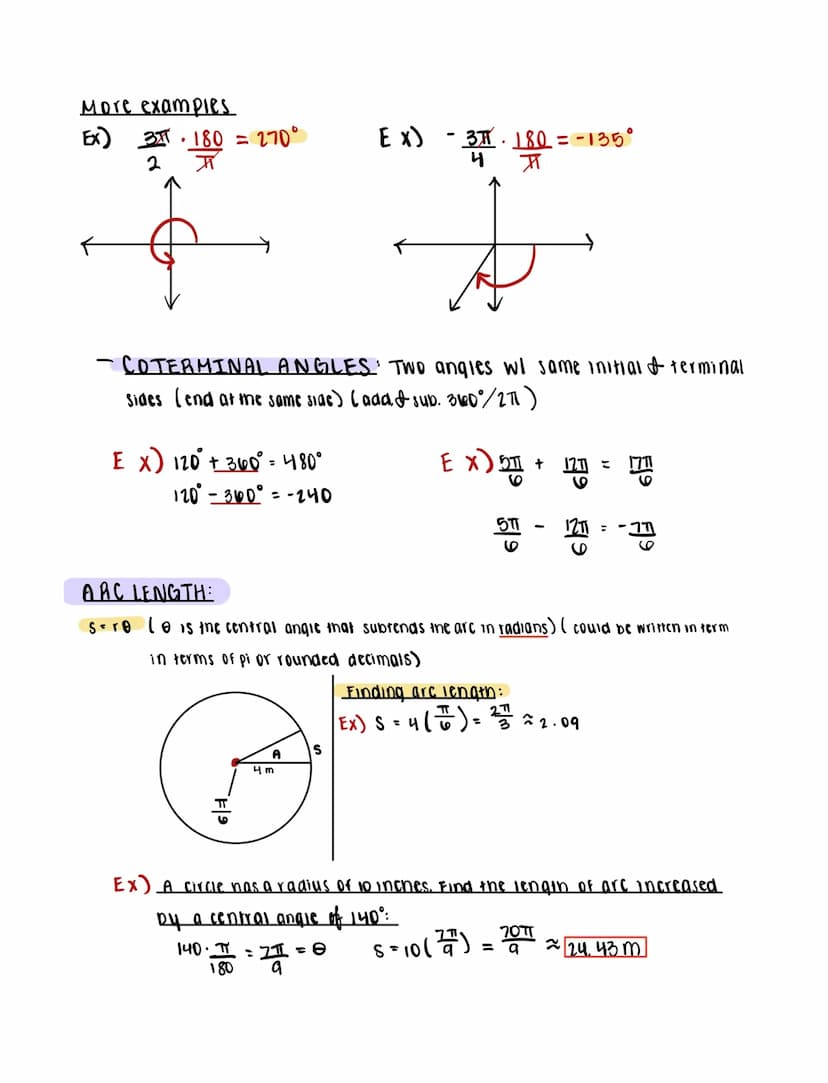 ANGLES:
Teriminal
Side
Vertex
~
Initial value
~Degrees: 360° in a revolution
•Radian: 2π in a revolution
LESSON 4.1:
Radian & Degree Measure