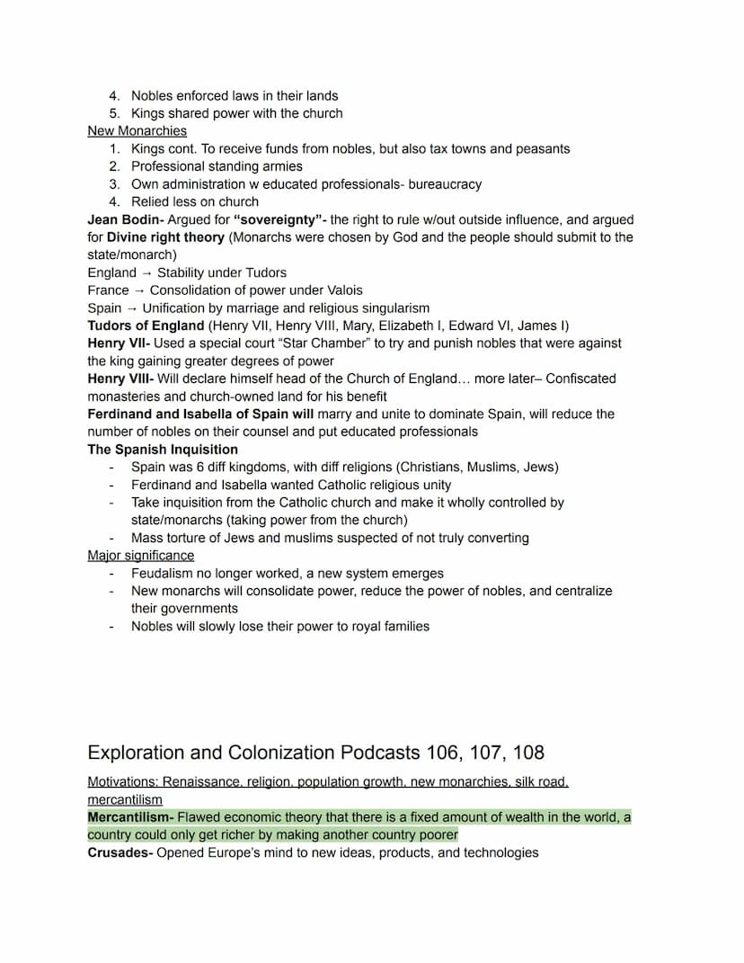 Unit 1
Renaissance, New Monarchies, and Exploration
The End of the Middle Ages podcast 100
Characteristics:
Feudalism as governing AND econo