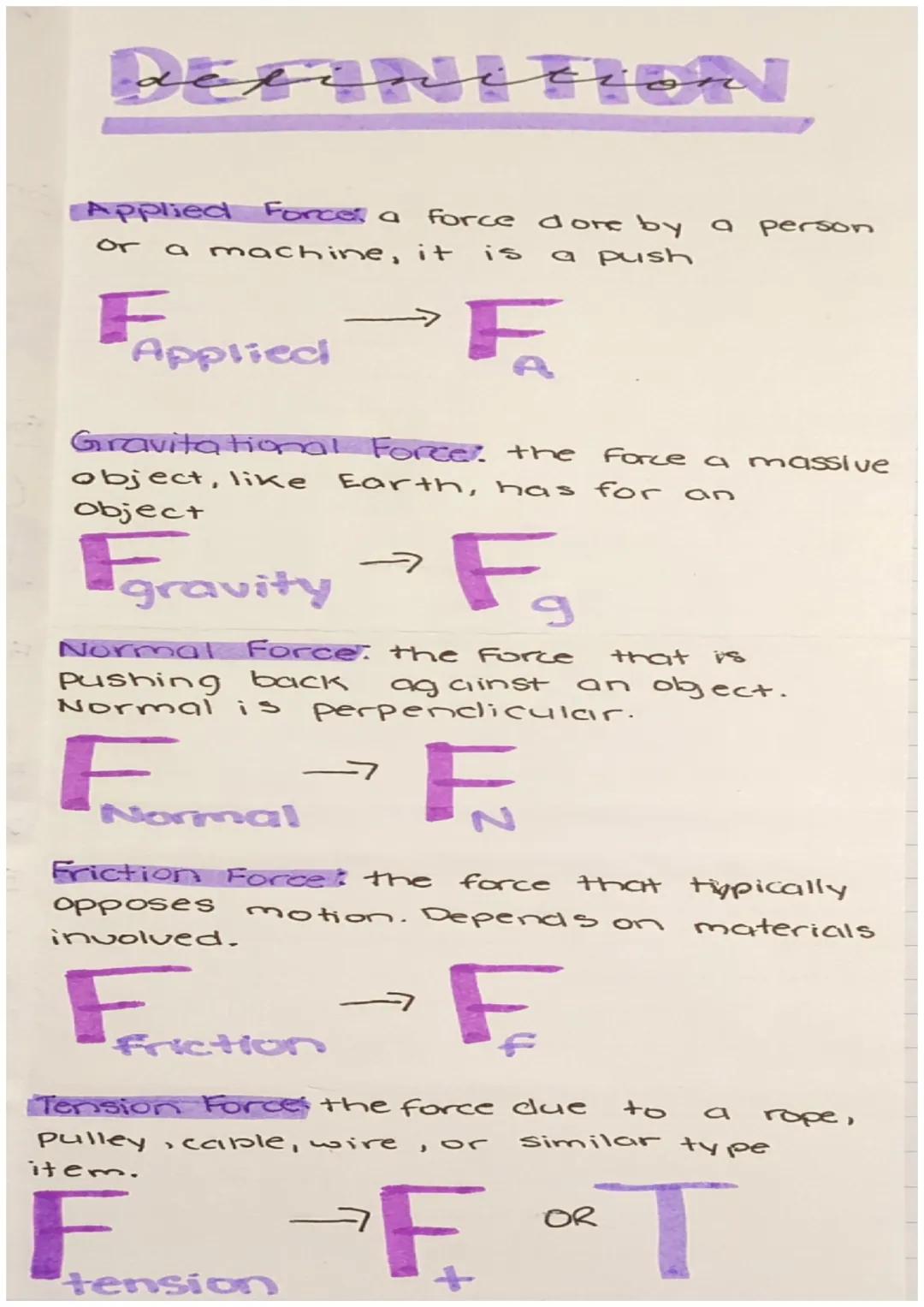 types of
Force 1:
Applied
=ma
Force 2:
FORES
Gravitational Force
Fg = mg
•Always toward
center of mass.
Normal
FN = Img!
Force 3: •Normal / 