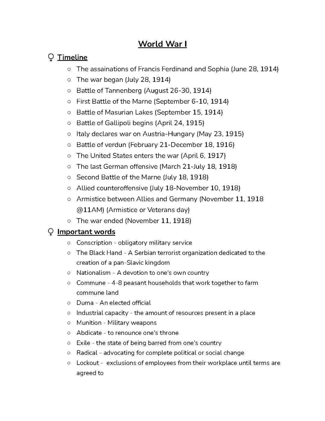 World War 1 up to 1918