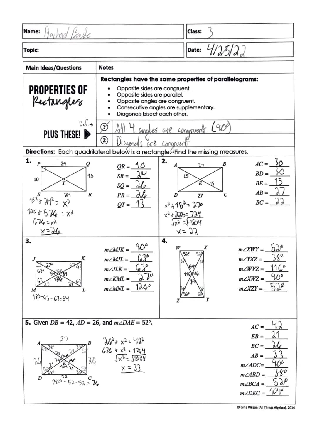 Lesson 6.4: Special Parallelograms - Rectangles