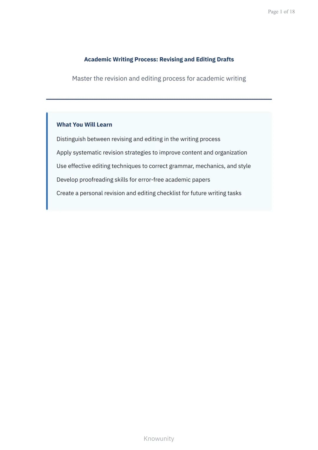 Academic Writing Process: Revising and Editing Drafts
Master the revision and editing process for academic writing
What You Will Learn
Disti