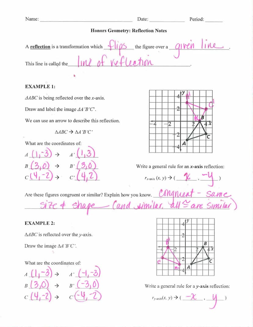 Key
Honors Geometry: Translations Notes
A transformation is a change in the size location or orientationon
Mof a figure.
,
Name:
A translati