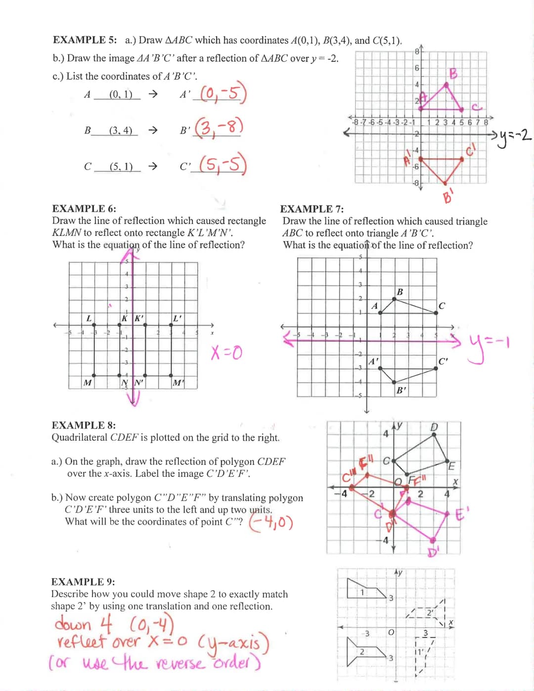 Key
Honors Geometry: Translations Notes
A transformation is a change in the size location or orientationon
Mof a figure.
,
Name:
A translati