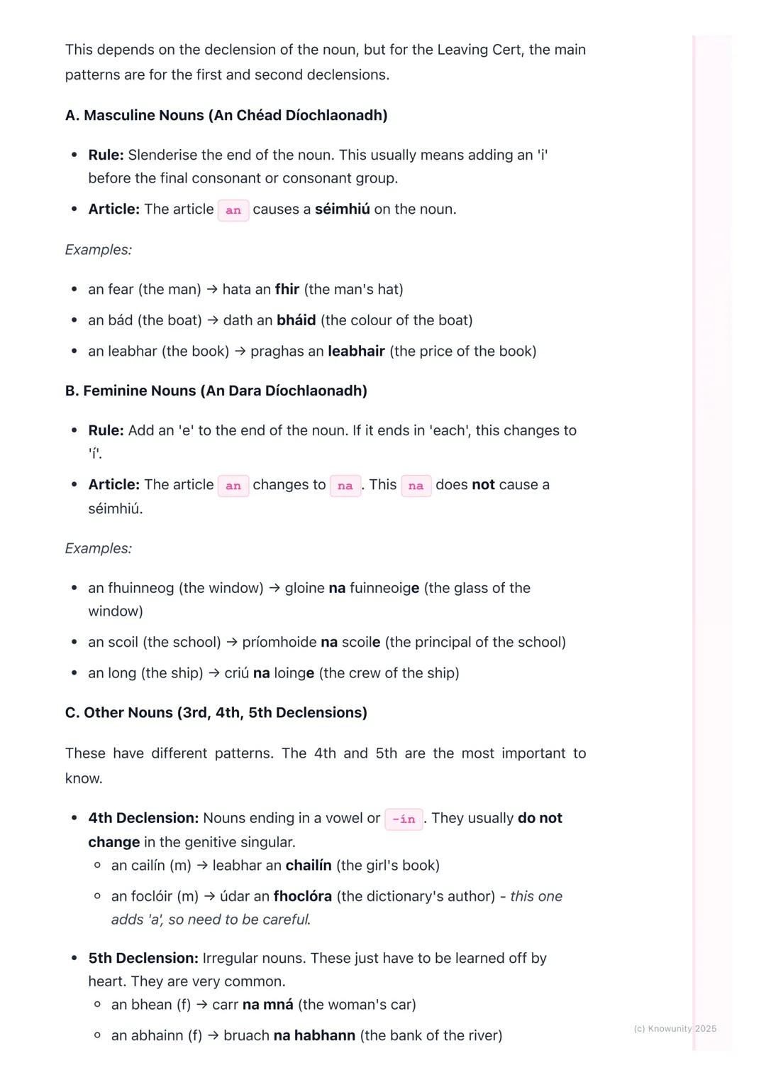 # An Tuiseal Ginideach (The
Genitive Case)

An introduction to the genitive case

The Tuiseal Ginideach is basically the 'of' case in Irish.