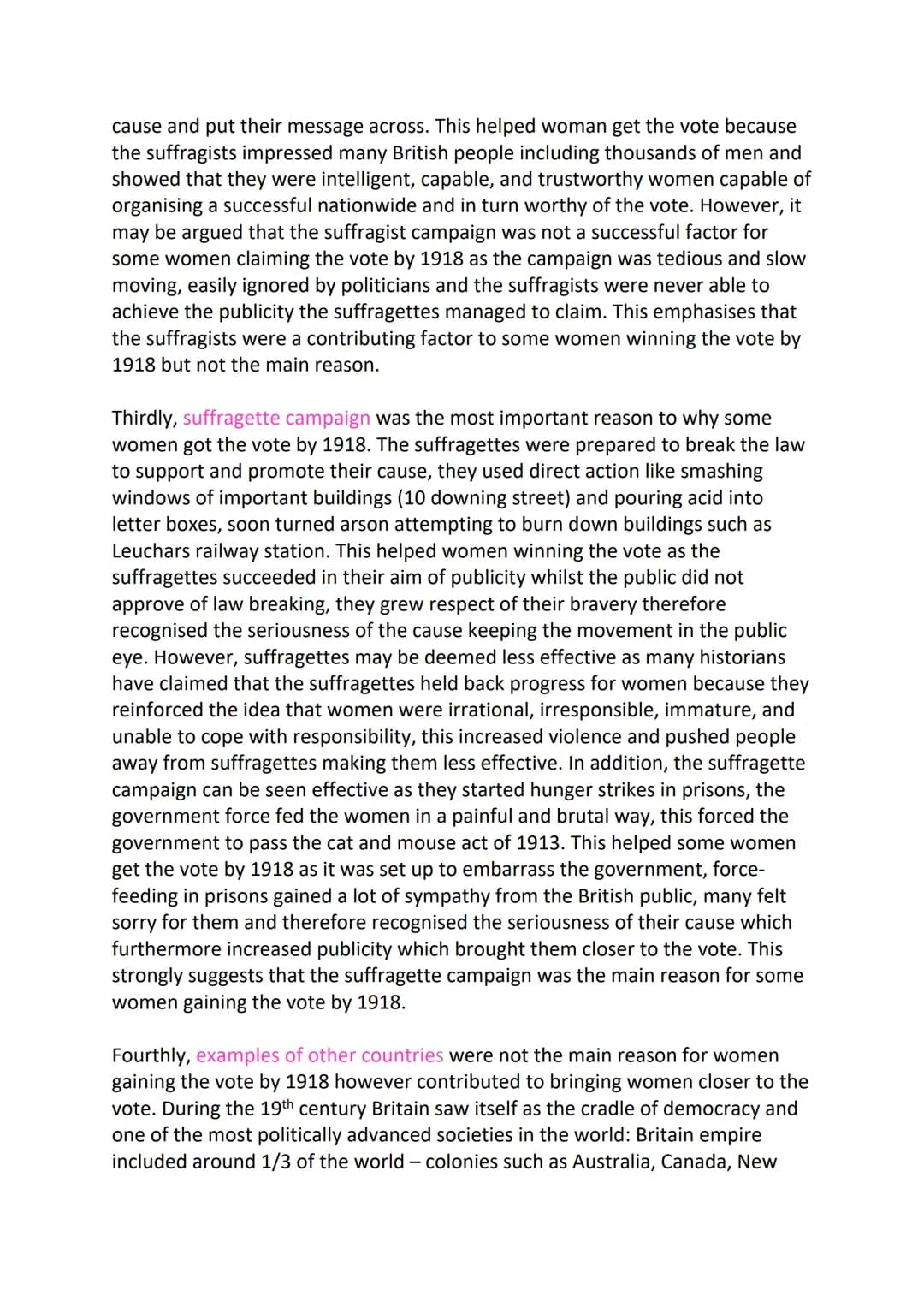 TO WHAT EXTENT WAS FACTOR X THE MAIN REASON SOME WOMEN GOT THE VOTE BY
1918?
It may be argued that factor x was the main reason women were g