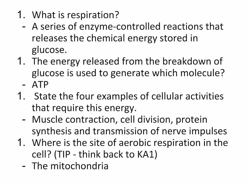 N5 Unit 1 KA6
Respiration N5 biology course
1. Cell Biology
2. Multicellular Organisms
3. Life on Earth Unit 1 Cell Biology
1. Cell structur