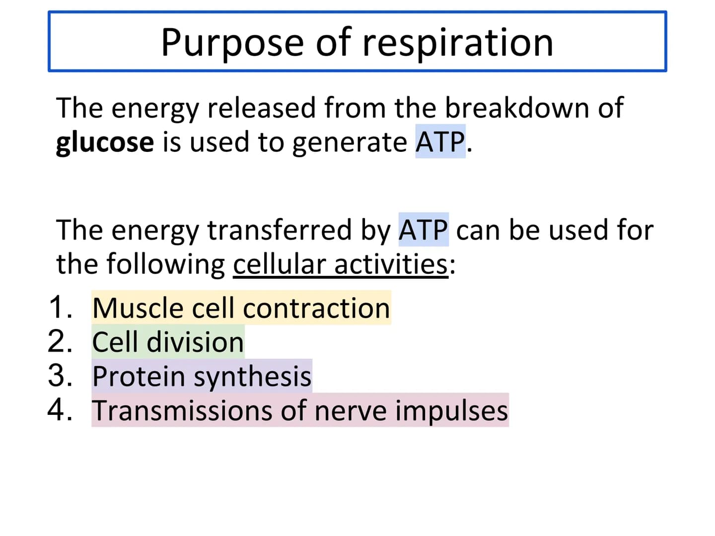 N5 Unit 1 KA6
Respiration N5 biology course
1. Cell Biology
2. Multicellular Organisms
3. Life on Earth Unit 1 Cell Biology
1. Cell structur