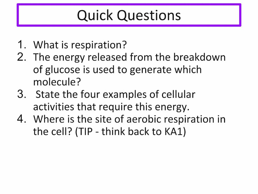N5 Unit 1 KA6
Respiration N5 biology course
1. Cell Biology
2. Multicellular Organisms
3. Life on Earth Unit 1 Cell Biology
1. Cell structur