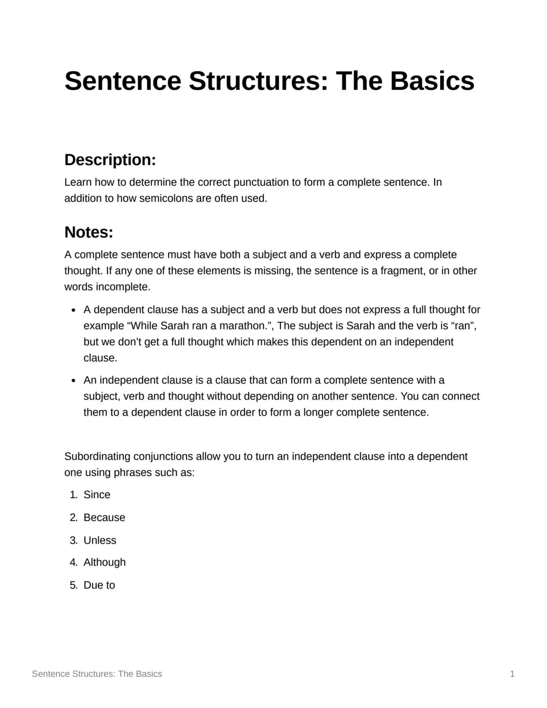 Sentence Structures: The Basics SAT Prep