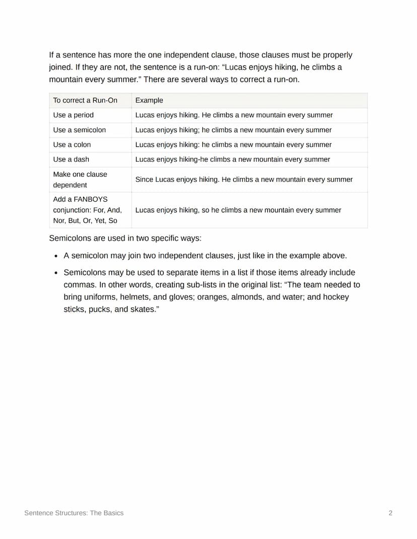 Sentence Structures: The Basics
Description:
Learn how to determine the correct punctuation to form a complete sentence. In
addition to how 