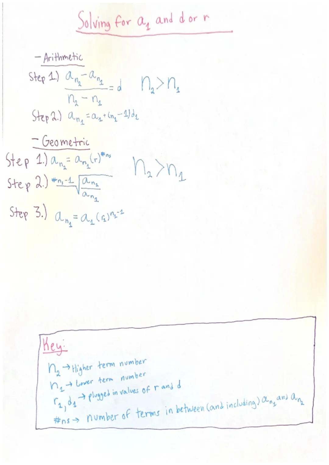 Sequences and Series Equations
-Arithmetic Sequence Equations
Explicit
a = a + (n-1)d
when n≥2
(only
Geometric Sequence Equations
Explicit
R