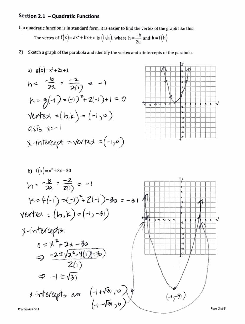 Section 2.1 Quadratic Functions
Definition of a Quadratic Function
●
●
●
Let a, b, and c be real numbers with a # 0,
The function f(x)= a
●
