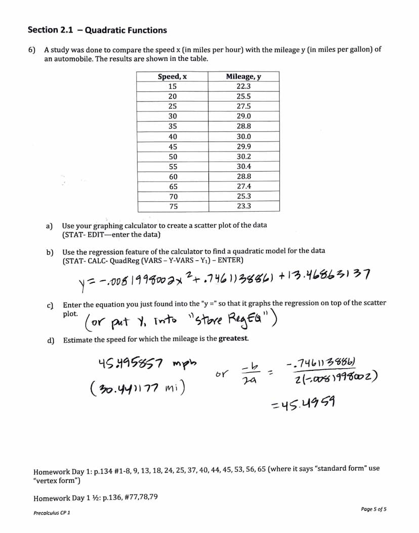 Section 2.1 Quadratic Functions
Definition of a Quadratic Function
●
●
●
Let a, b, and c be real numbers with a # 0,
The function f(x)= a
●
