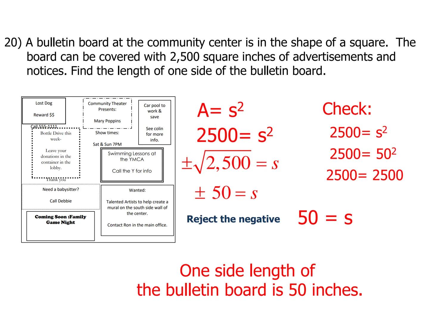 Lesson 8.9
Square Roots and Cube Roots
Square Root- A square root of a number is one of its two equal factors.
Symbols: x² = x•x, then x is 