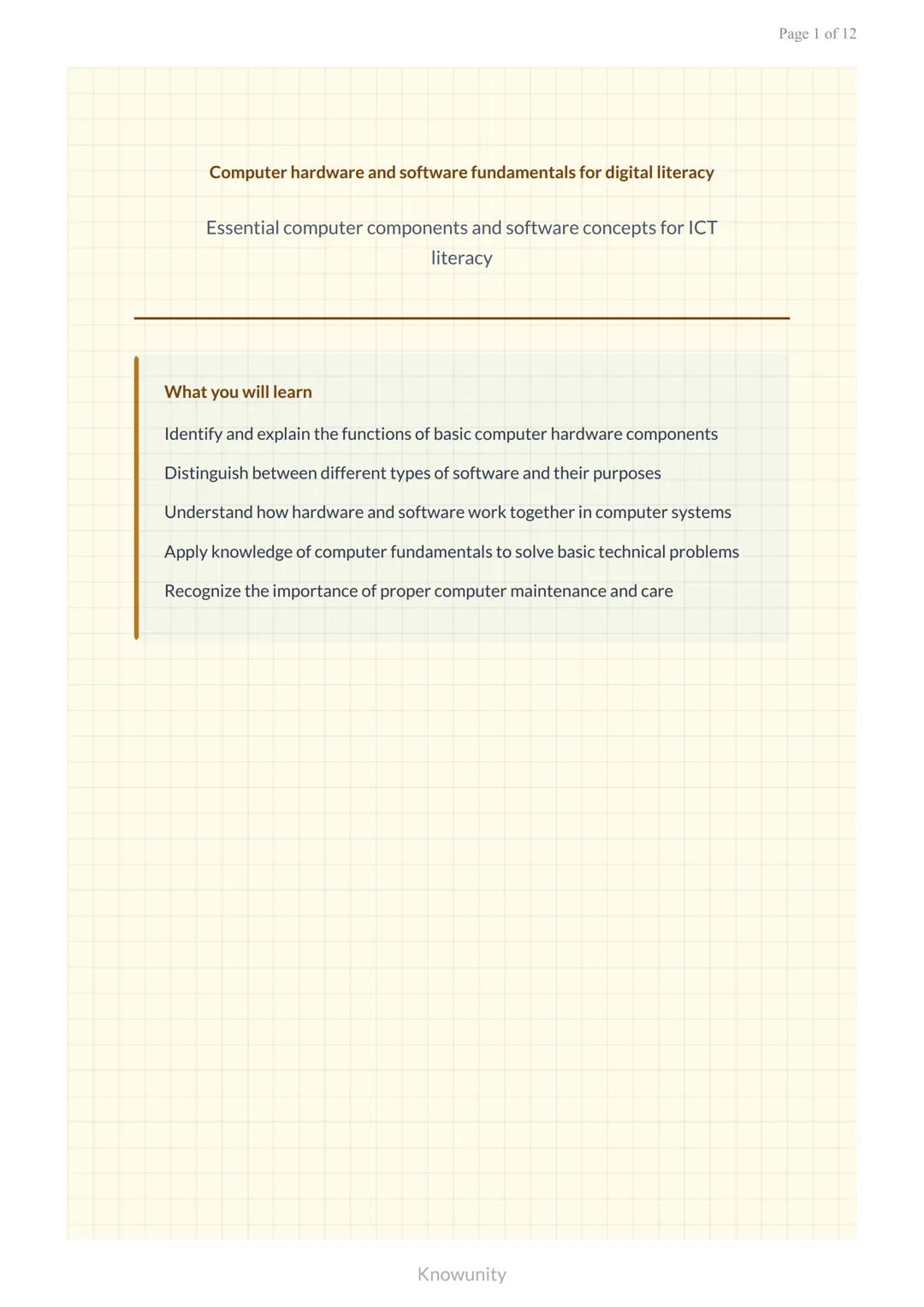 Computer hardware and software fundamentals for digital literacy