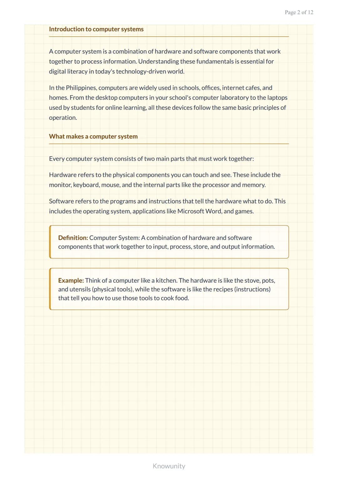 Computer hardware and software fundamentals for digital literacy
Essential computer components and software concepts for ICT
literacy
What y